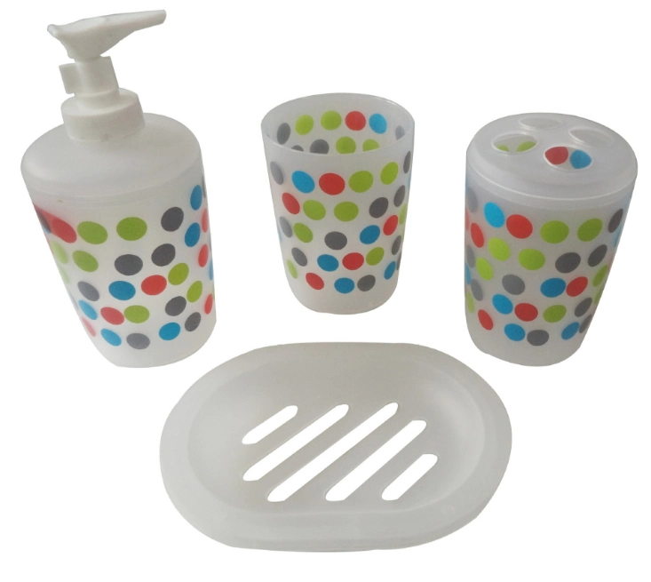 Complete Plastic Bathroom Accessory Set Includes: Soap/Lotion Dispenser, Toothbrush Holder, Tumbler, and Soap Dish 4-Piece White Bathroom Accessory Set