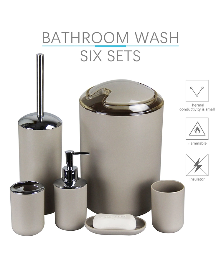 6PCS Bathroom Accessories Set Trash Can Toothbrush Holder Soap Dispenser Soap and Lotion Set