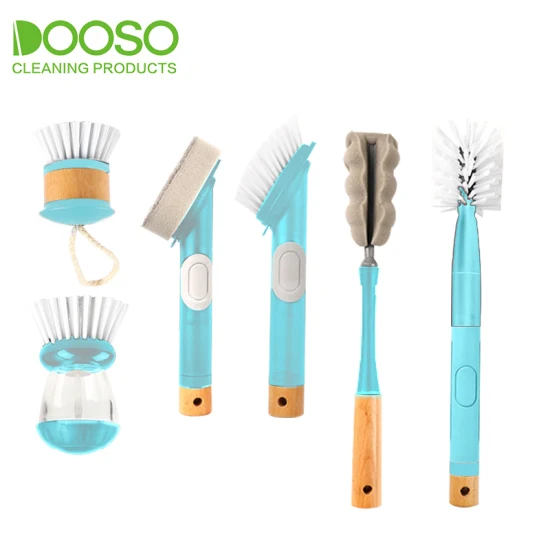 Kitchen Cleaning Tools Long Handle Kitchen Soap Dispenser Cleaning Brushes Set with Removable Dish Brush Head Sponge