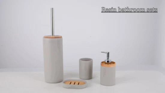 4 Piece Polyresin Bathroom Accessories Set with Toilet Brush Soap Dispenser Tumbler Tray